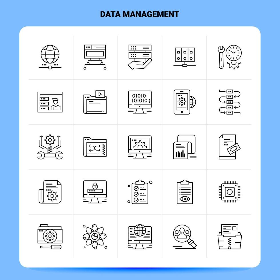 schema 25 dati gestione icona impostato vettore linea stile design nero icone impostato lineare pittogramma imballare ragnatela e mobile attività commerciale idee design vettore illustrazione