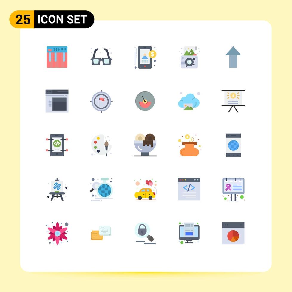 mobile interfaccia piatto colore impostato di 25 pittogrammi di foto telecamera romanza compleanno i soldi modificabile vettore design elementi