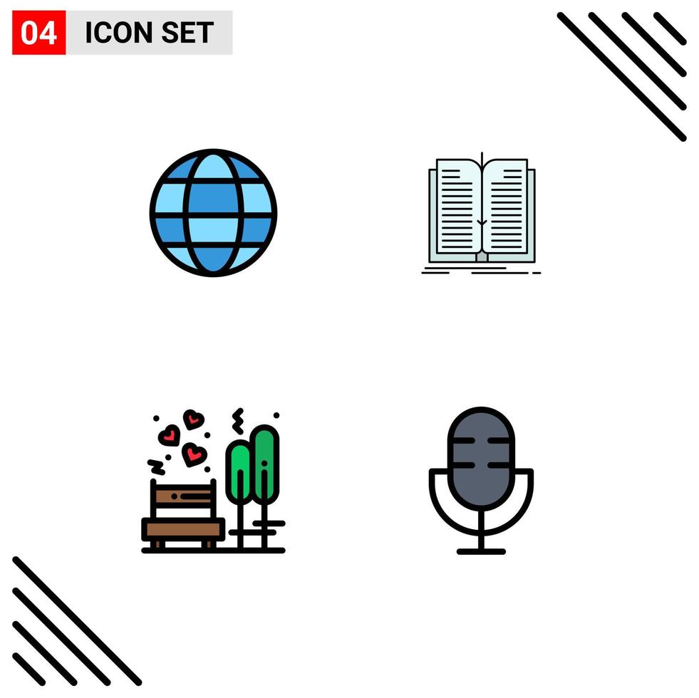 impostato di 4 moderno ui icone simboli segni per globo panchina applicazione libro albero modificabile vettore design elementi