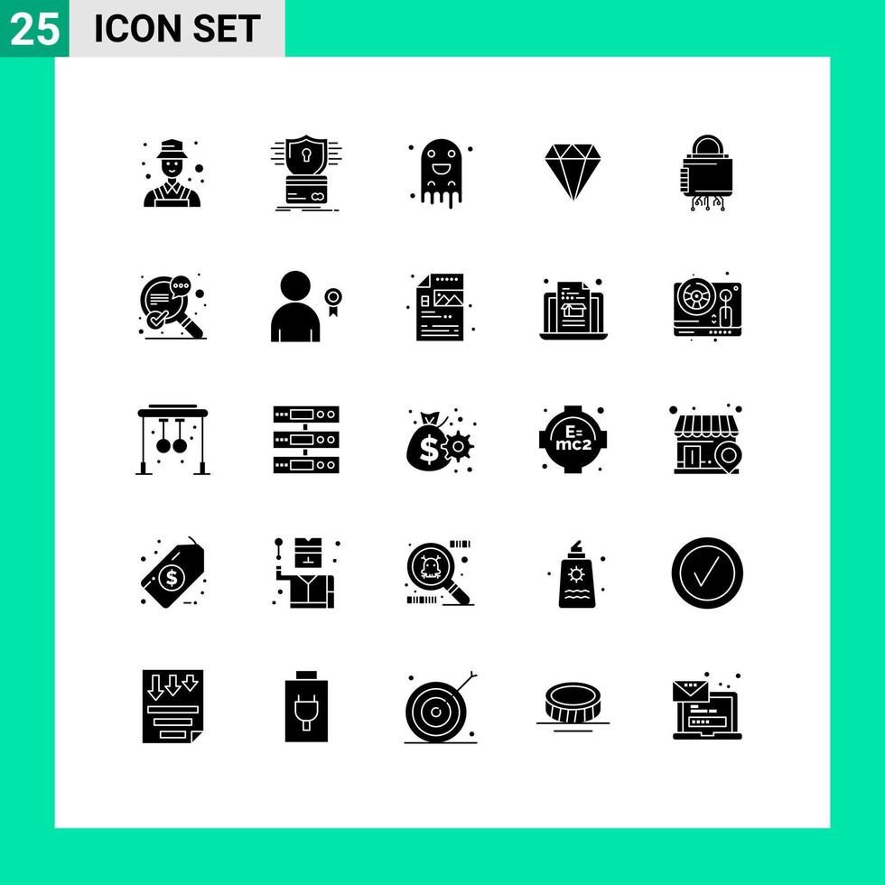 pittogramma impostato di 25 semplice solido glifi di sicurezza gioielleria mod gioiello pauroso modificabile vettore design elementi