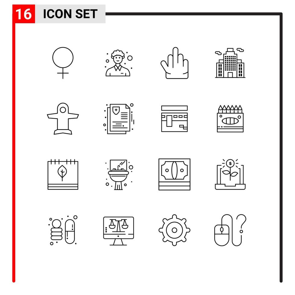 universale icona simboli gruppo di 16 moderno lineamenti di cura trasporto mano decollare ufficio modificabile vettore design elementi