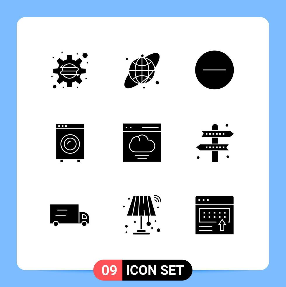9 solido glifo concetto per siti web mobile e applicazioni interfaccia nube Elimina hardware elettronico modificabile vettore design elementi