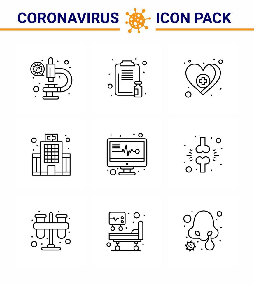 9 linea impostato di corona virus epidemico icone come come medico elettronica medico medicina ospedale cura virale coronavirus 2019 nov malattia vettore design elementi