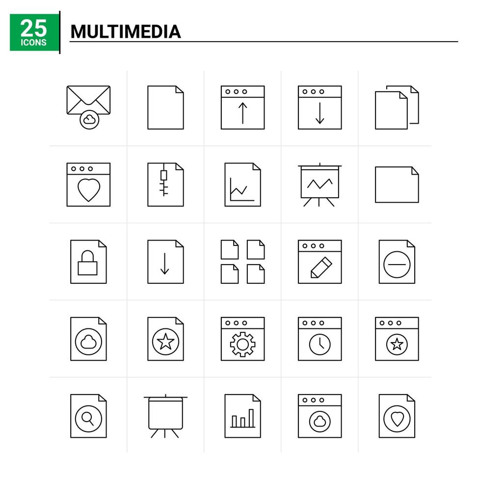 25 multimedia icona impostato vettore sfondo