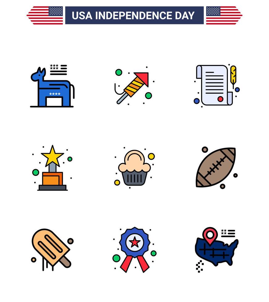 imballare di 9 creativo Stati Uniti d'America indipendenza giorno relazionato piatto pieno Linee di celebrazione festa carta torta premio modificabile Stati Uniti d'America giorno vettore design elementi