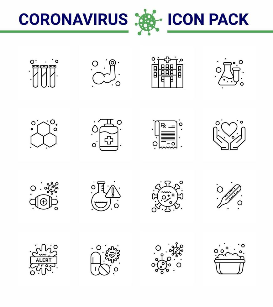 coronavirus precauzione suggerimenti icona per assistenza sanitaria linee guida presentazione 16 linea icona imballare come come chimica laboratorio corpo edificio laboratorio chimica virale coronavirus 2019 nov malattia vettore design