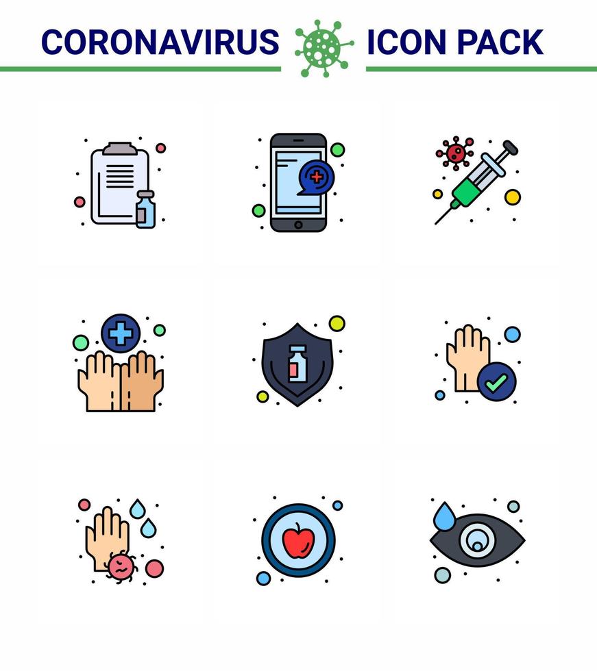 corona virus malattia 9 pieno linea piatto colore icona imballare succhiare come influenza medico servizio igiene virus virale coronavirus 2019 nov malattia vettore design elementi