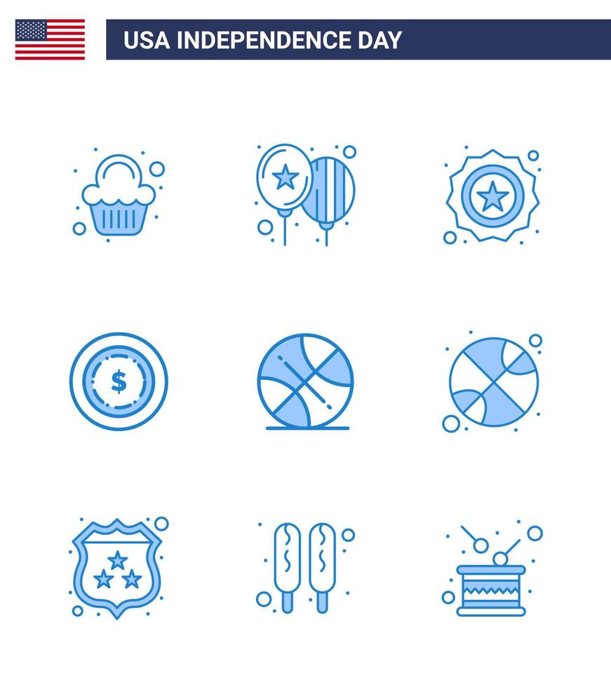 4 ° luglio Stati Uniti d'America contento indipendenza giorno icona simboli gruppo di 9 moderno blues di gli sport backetball americano maoni americano modificabile Stati Uniti d'America giorno vettore design elementi