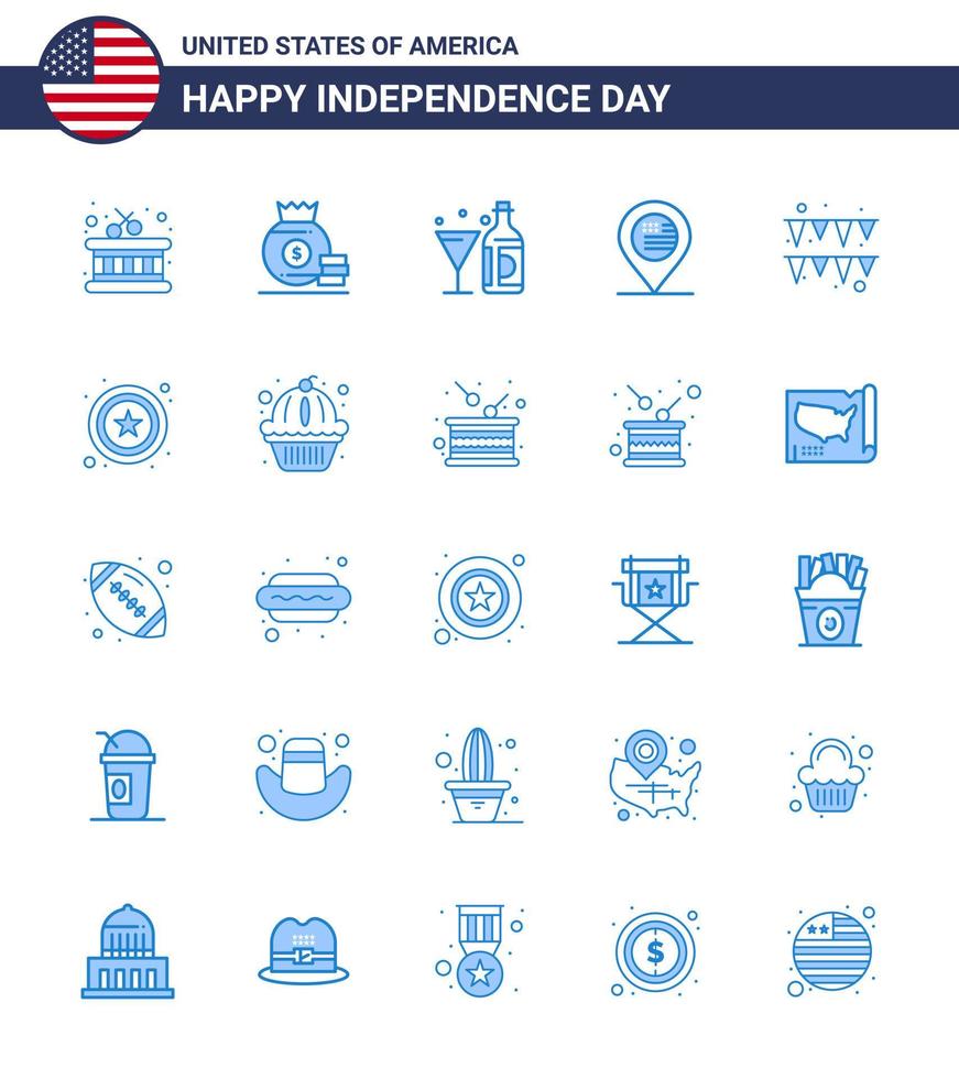imballare di 25 Stati Uniti d'America indipendenza giorno celebrazione blues segni e 4 ° luglio simboli come come ghirlanda cartello vino carta geografica americano modificabile Stati Uniti d'America giorno vettore design elementi