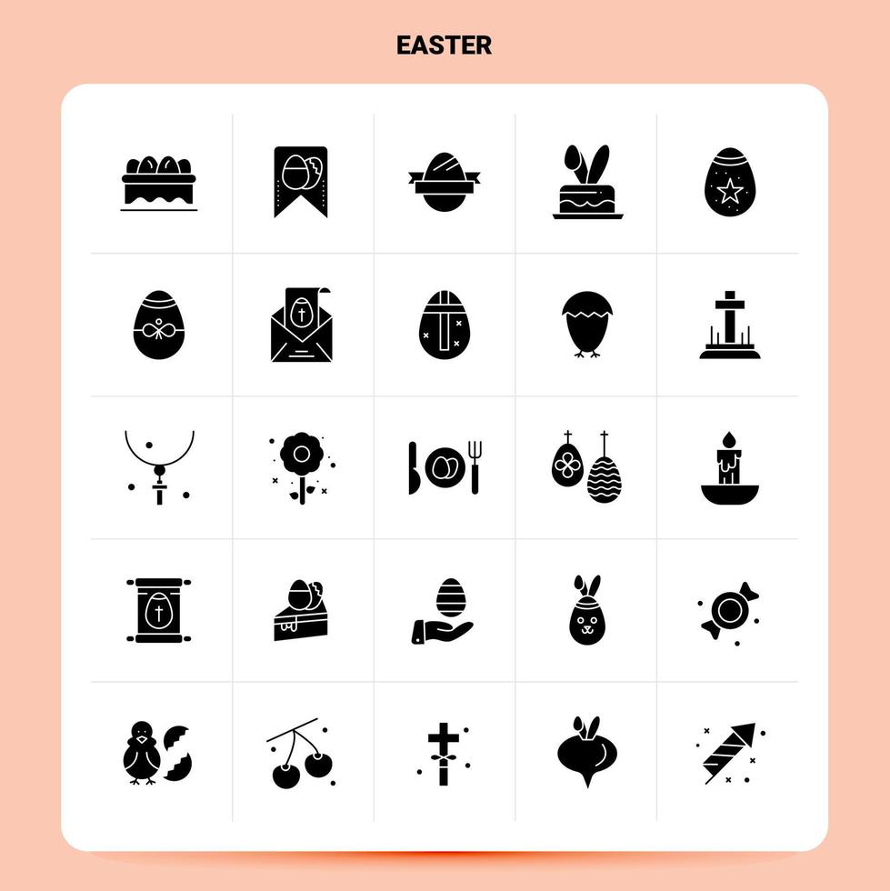 solido 25 Pasqua icona impostato vettore glifo stile design nero icone impostato ragnatela e mobile attività commerciale idee design vettore illustrazione