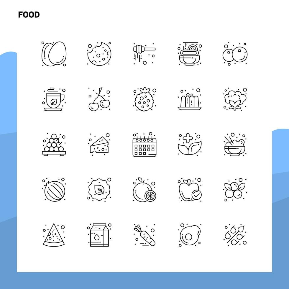 impostato di cibo linea icona impostato 25 icone vettore minimalismo stile design nero icone impostato lineare pittogramma imballare