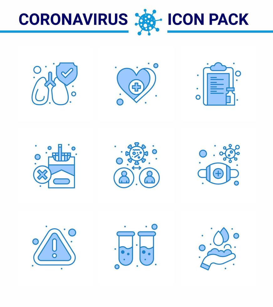 coronavirus precauzione suggerimenti icona per assistenza sanitaria linee guida presentazione 9 blu icona imballare come come uomo sigaretta elenco fumo proibito virale coronavirus 2019 nov malattia vettore design elementi