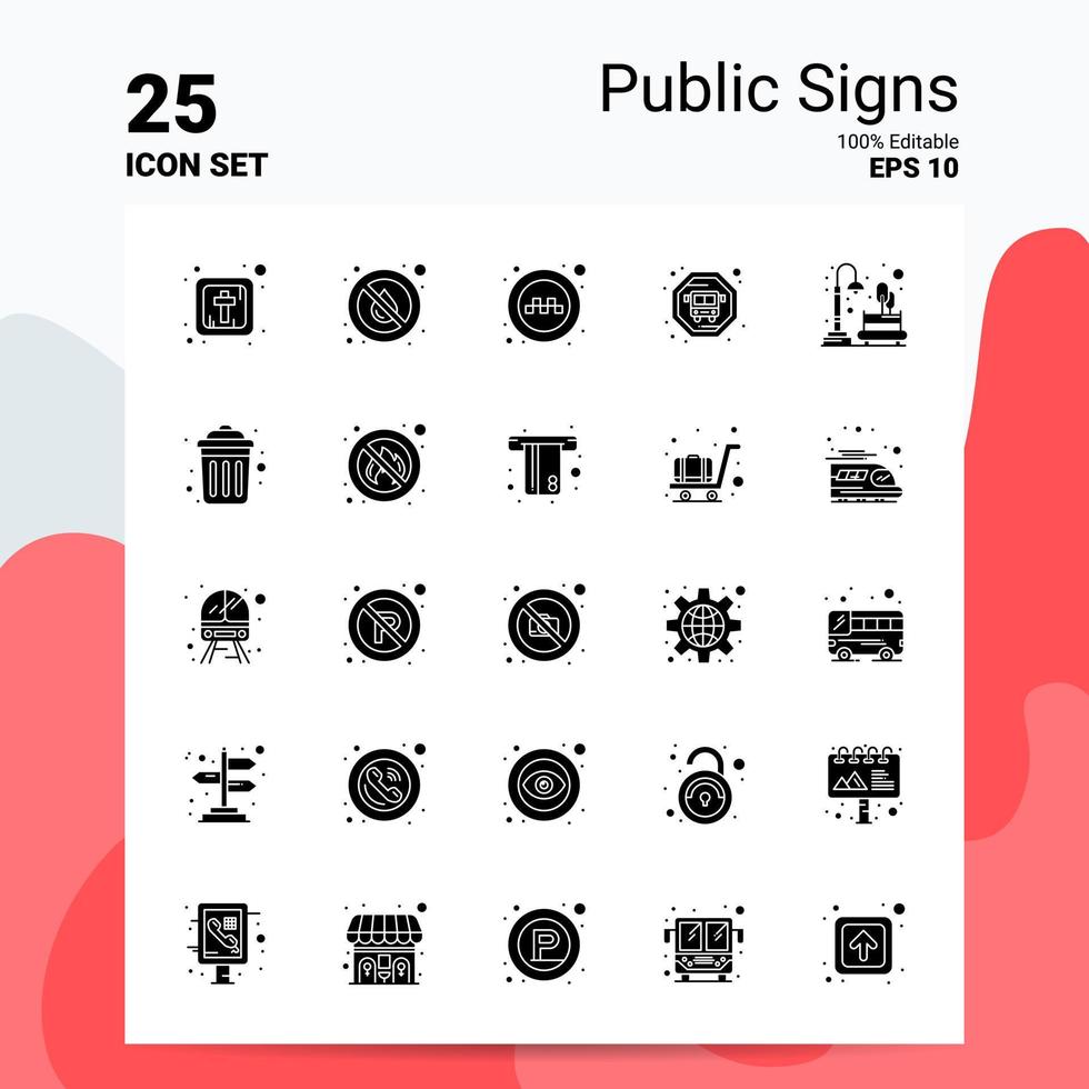 25 pubblico segni icona impostato 100 modificabile eps 10 File attività commerciale logo concetto idee solido glifo icona design vettore