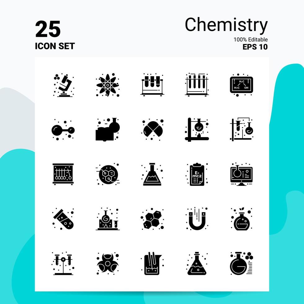 25 chimica icona impostato 100 modificabile eps 10 File attività commerciale logo concetto idee solido glifo icona design vettore