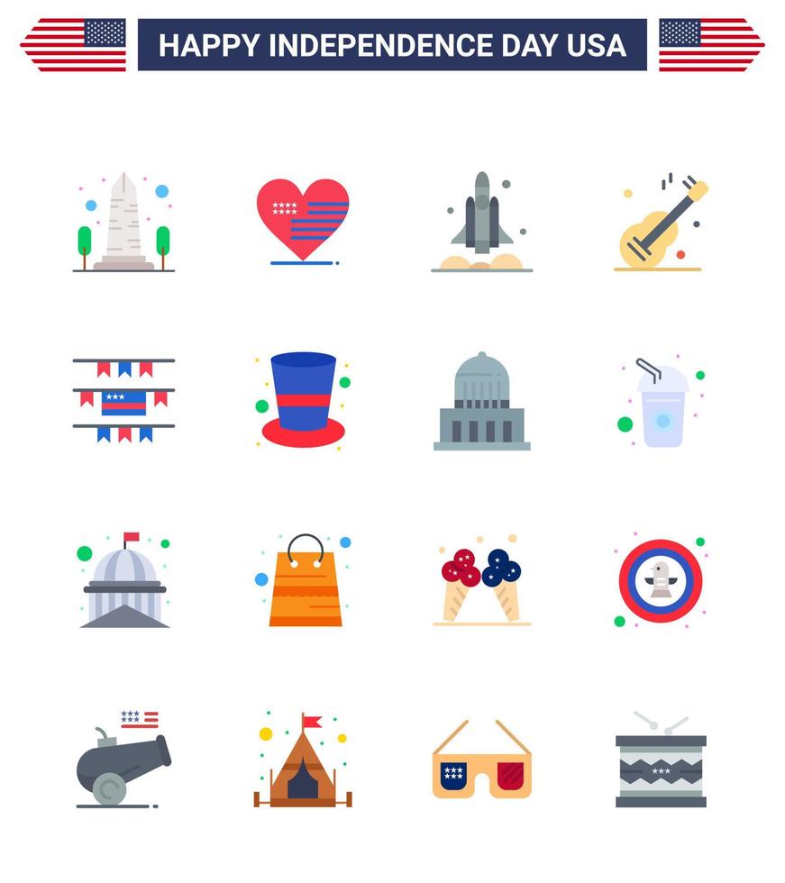 16 creativo Stati Uniti d'America icone moderno indipendenza segni e 4 ° luglio simboli di americano musica bandiera guiter trasporto modificabile Stati Uniti d'America giorno vettore design elementi