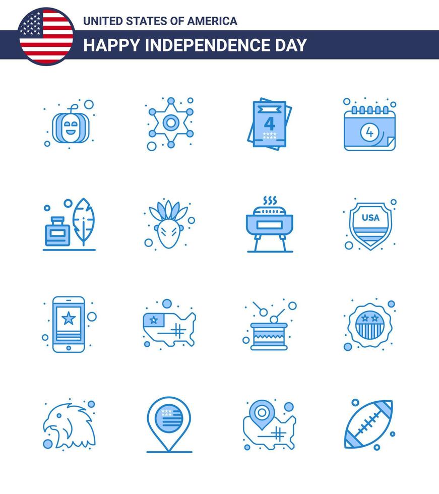 16 blu segni per Stati Uniti d'America indipendenza giorno americano piuma amore adobe Data modificabile Stati Uniti d'America giorno vettore design elementi