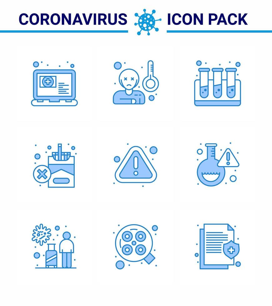 corona virus 2019 e 2020 epidemico 9 blu icona imballare come come avvertimento errore sangue sigaretta no virale coronavirus 2019 nov malattia vettore design elementi