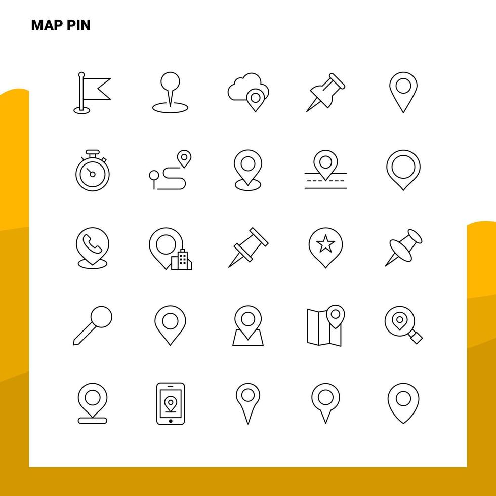 impostato di carta geografica perno linea icona impostato 25 icone vettore minimalismo stile design nero icone impostato lineare pittogramma imballare