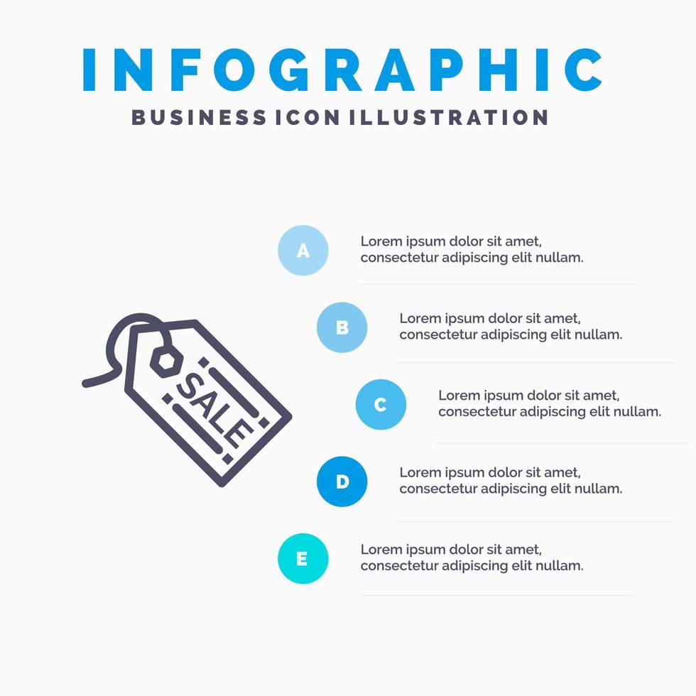 e-commerce shopping etichetta vendita blu infografica modello 5 passaggi vettore linea icona modello