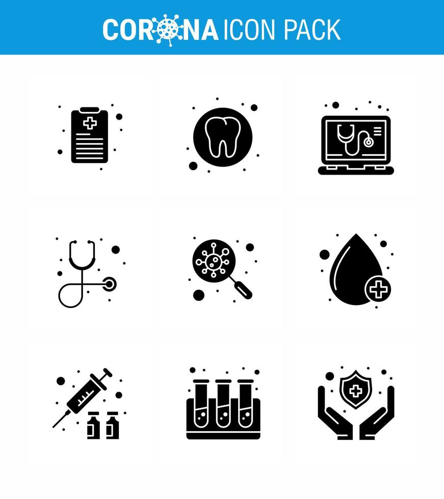 covid19 protezione coronavirus pendamico 9 solido glifo nero icona impostato come come scansione trova medico batteri assistenza sanitaria virale coronavirus 2019 nov malattia vettore design elementi