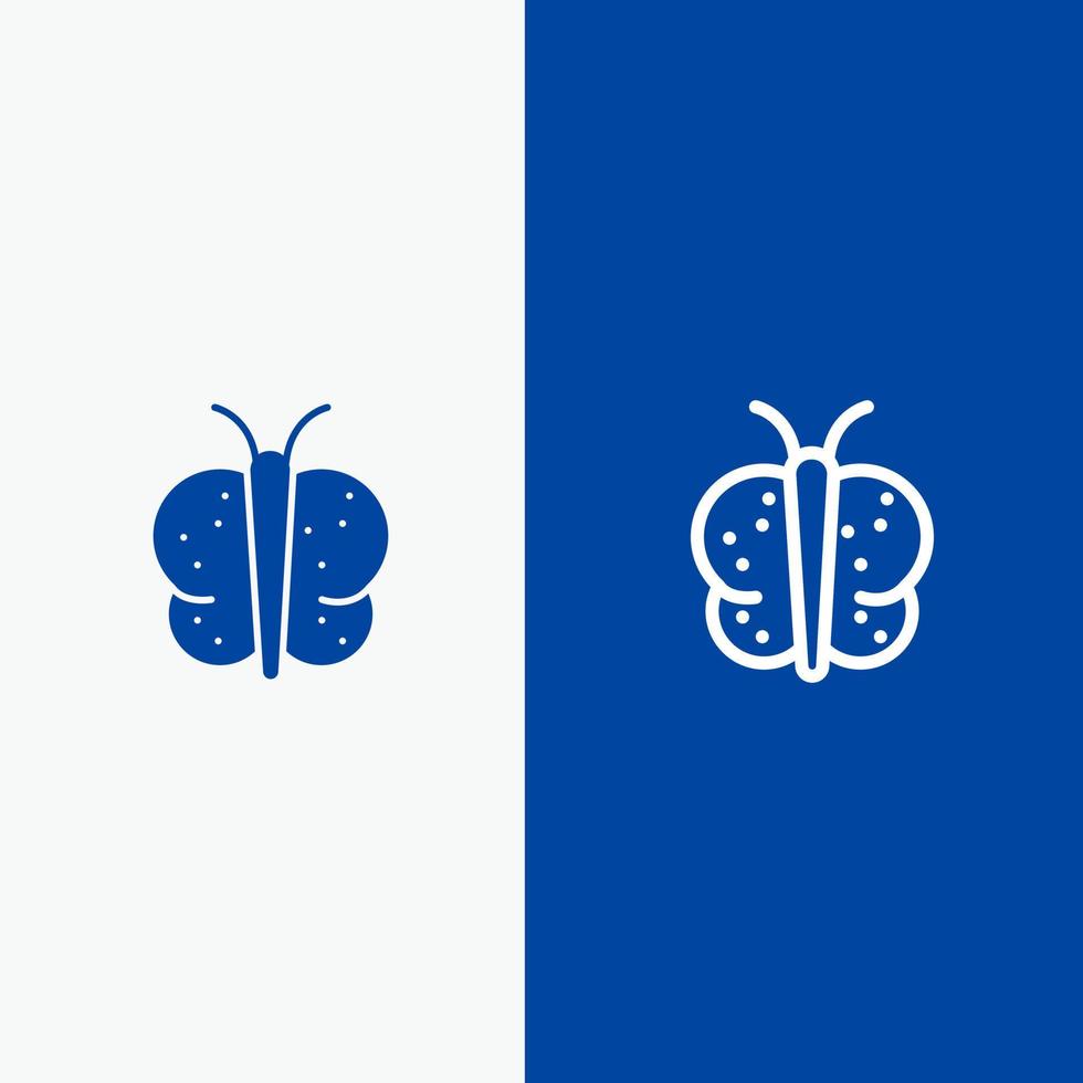 animale farfalla Pasqua natura linea e glifo solido icona blu bandiera linea e glifo solido icona blu bandiera vettore