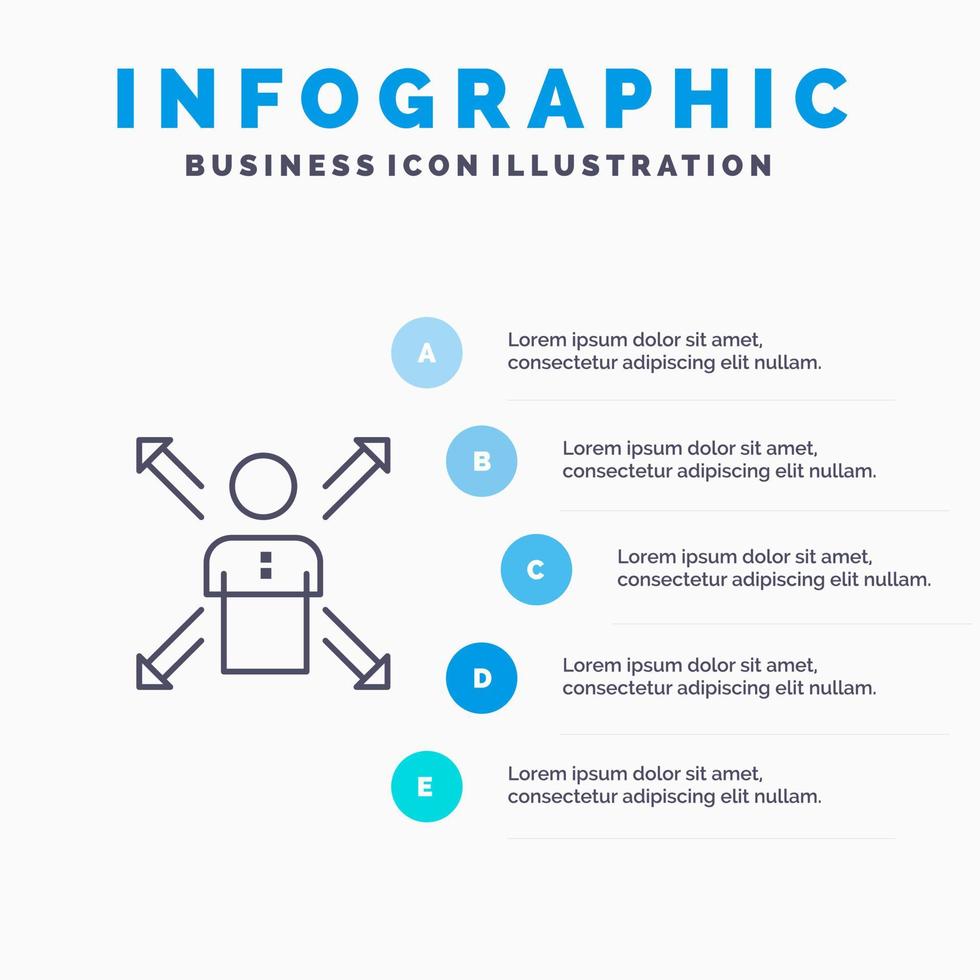 frecce carriera direzione dipendente umano persona modi linea icona con 5 passaggi presentazione infografica sfondo vettore