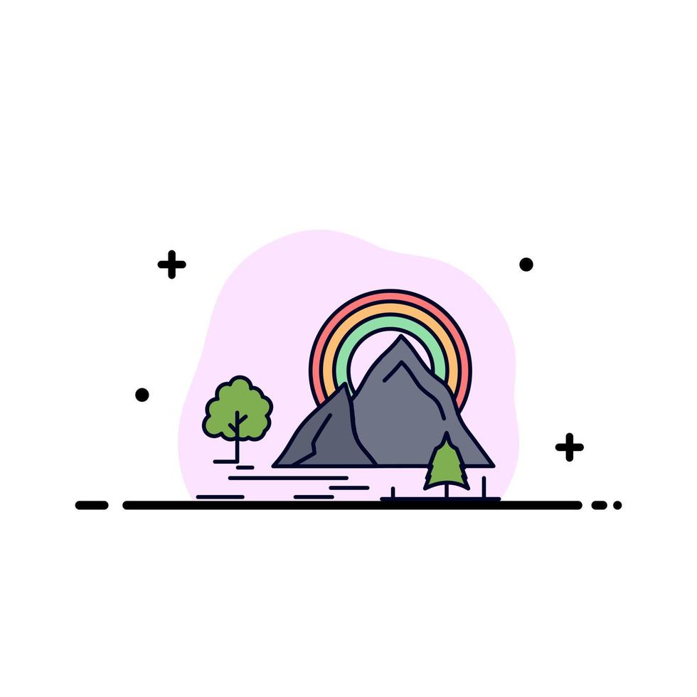 montagna collina paesaggio natura arcobaleno piatto colore icona vettore