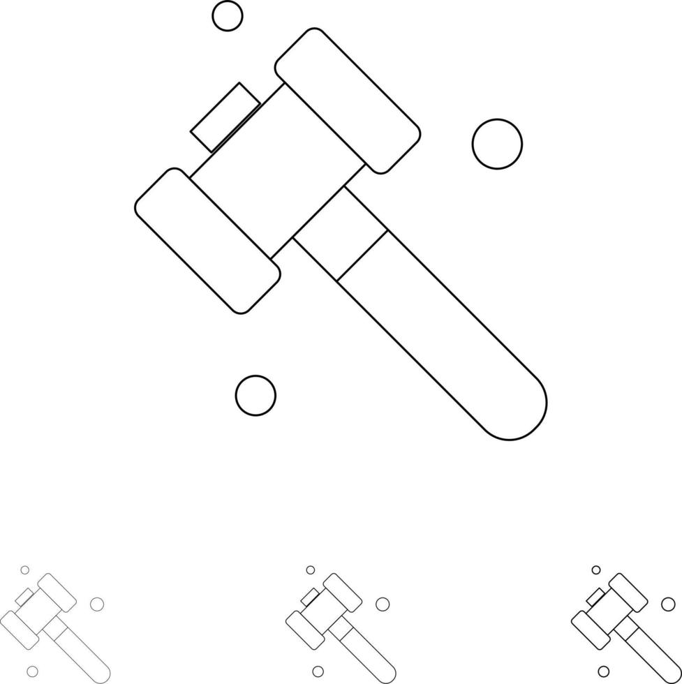 costruzione martello attrezzo grassetto e magro nero linea icona impostato vettore