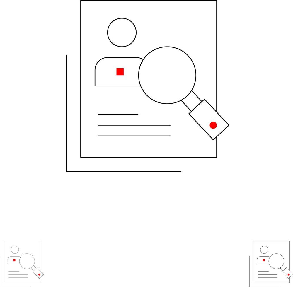 dipendente hr umano a caccia personale risorse curriculum vitae ricerca grassetto e magro nero linea icona impostato vettore