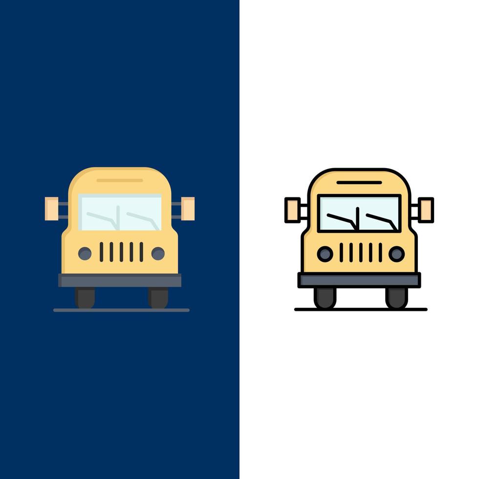 camion furgone veicolo formazione scolastica icone piatto e linea pieno icona impostato vettore blu sfondo
