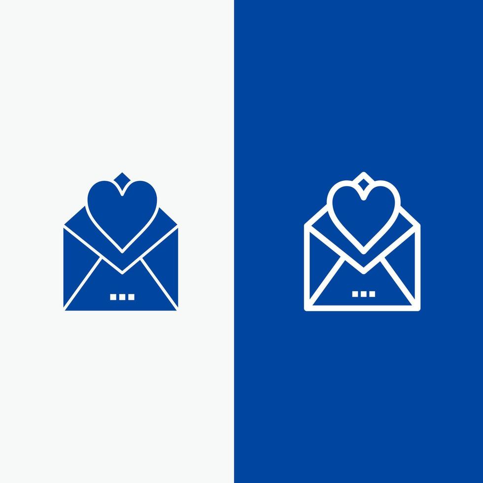 lettera posta carta amore lettera amore linea e glifo solido icona blu bandiera linea e glifo solido icona blu bandiera vettore