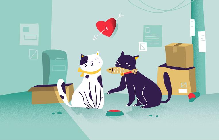 illustrazione di vettore delle coppie di amore vero gatto