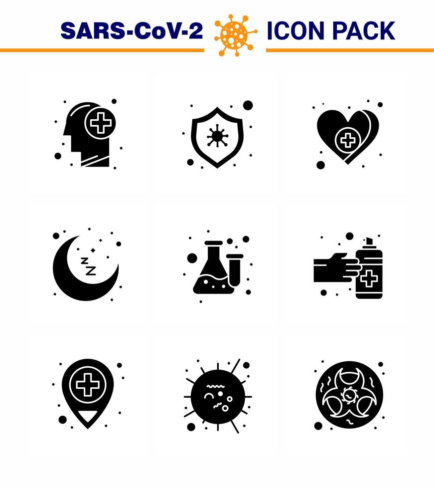 corona virus 2019 e 2020 epidemico 9 solido glifo nero icona imballare come come borraccia riposo tempo cuore dormire Luna virale coronavirus 2019 nov malattia vettore design elementi