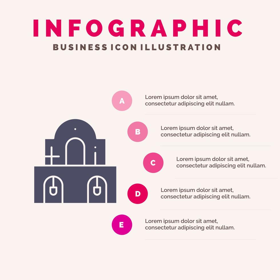 edificio Natale Chiesa Pasqua solido icona infografica 5 passaggi presentazione sfondo vettore