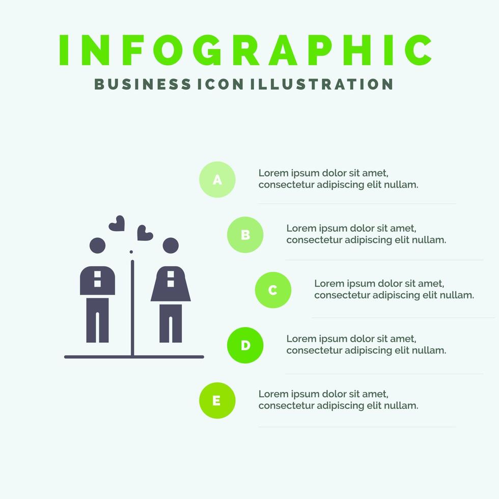 uomini donne coppia ragazzo ragazza solido icona infografica 5 passaggi presentazione sfondo vettore