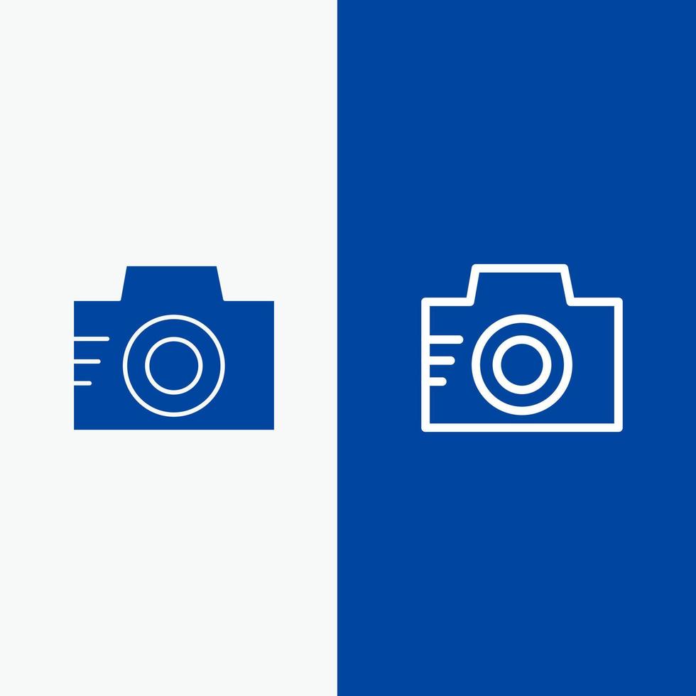 telecamera Immagine foto immagine linea e glifo solido icona blu bandiera linea e glifo solido icona blu bandiera vettore