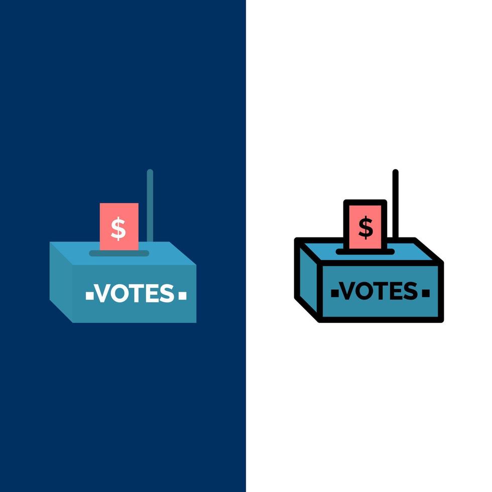 corrompere corruzione elezione influenza i soldi icone piatto e linea pieno icona impostato vettore blu sfondo