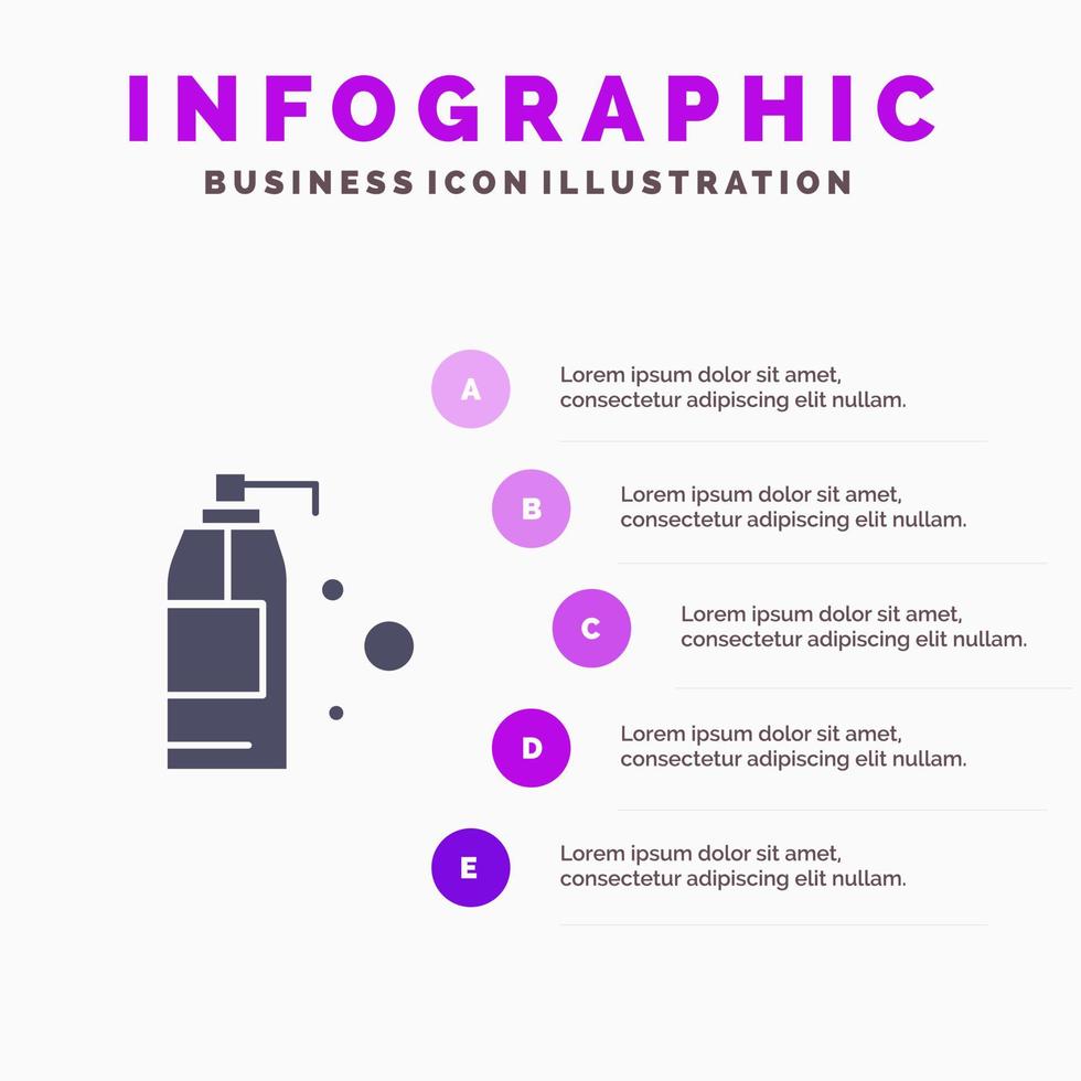 pulizia detergente Prodotto solido icona infografica 5 passaggi presentazione sfondo vettore
