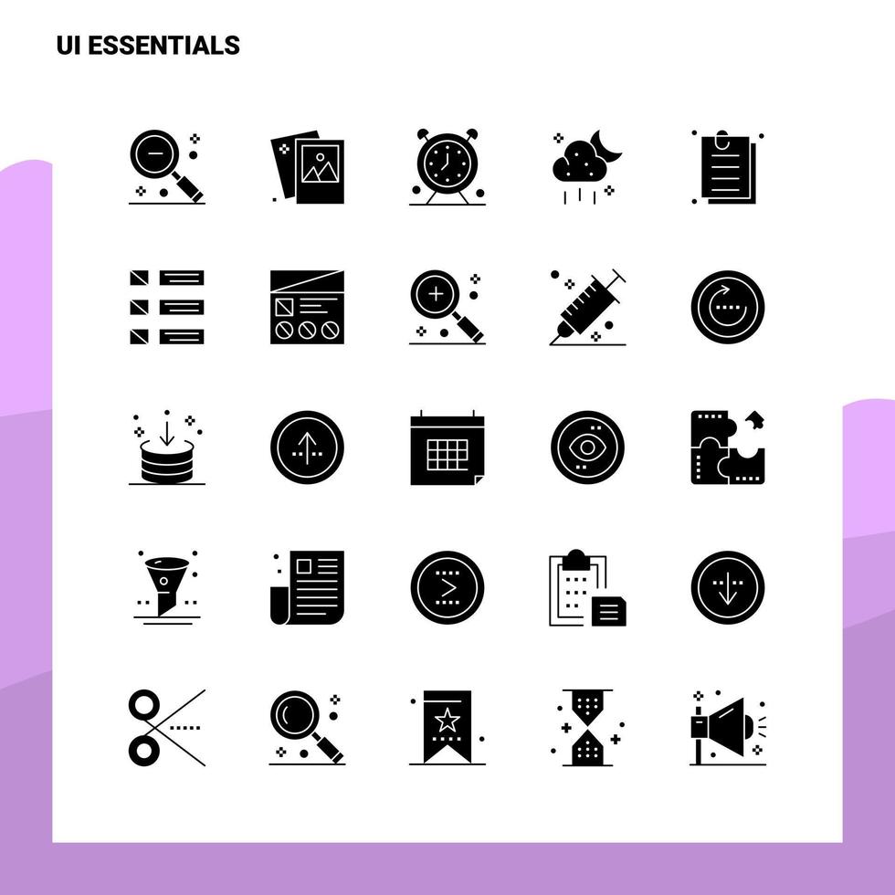 25 ui essenziali icona impostato solido glifo icona vettore illustrazione modello per ragnatela e mobile idee per attività commerciale azienda