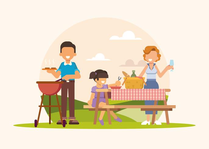 Illustrazione di famiglia giovane pic-nic vettore