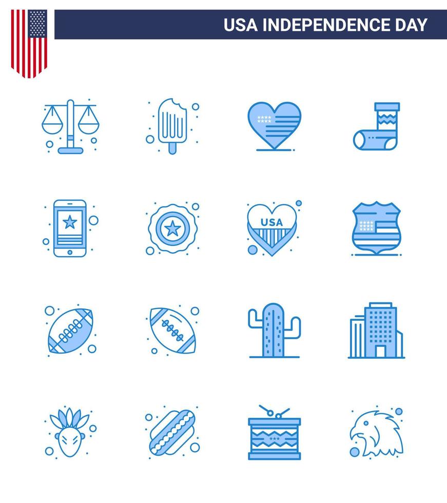 moderno impostato di 16 blues e simboli su Stati Uniti d'America indipendenza giorno come come stella regalo cuore festa celebrazione modificabile Stati Uniti d'America giorno vettore design elementi