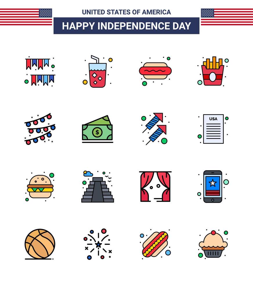 impostato di 16 Stati Uniti d'America giorno icone americano simboli indipendenza giorno segni per festa decorazione patatine fritte vino cibo caldo io modificabile Stati Uniti d'America giorno vettore design elementi