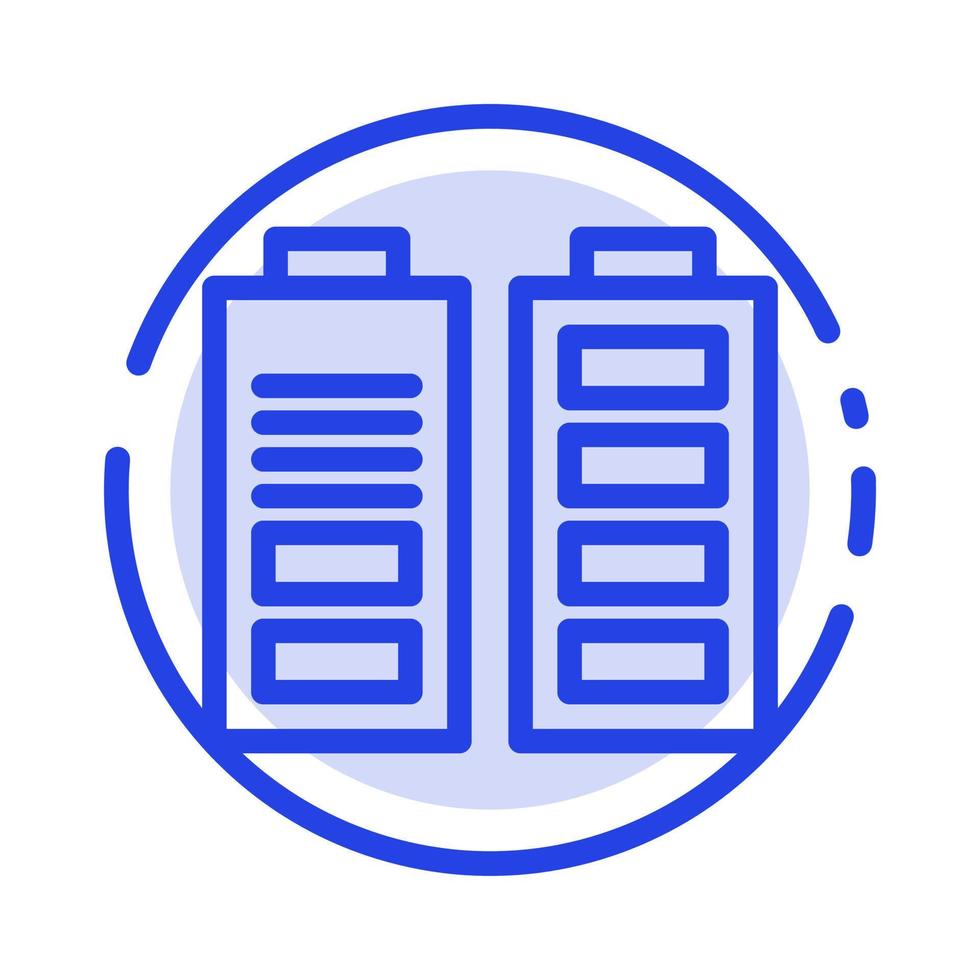 accumulatore batteria energia pieno blu tratteggiata linea linea icona vettore