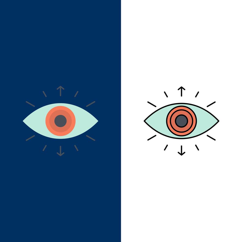 occhio simbolo segreto società membro icone piatto e linea pieno icona impostato vettore blu sfondo