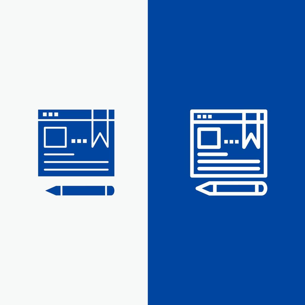 del browser testo penna formazione scolastica linea e glifo solido icona blu bandiera vettore
