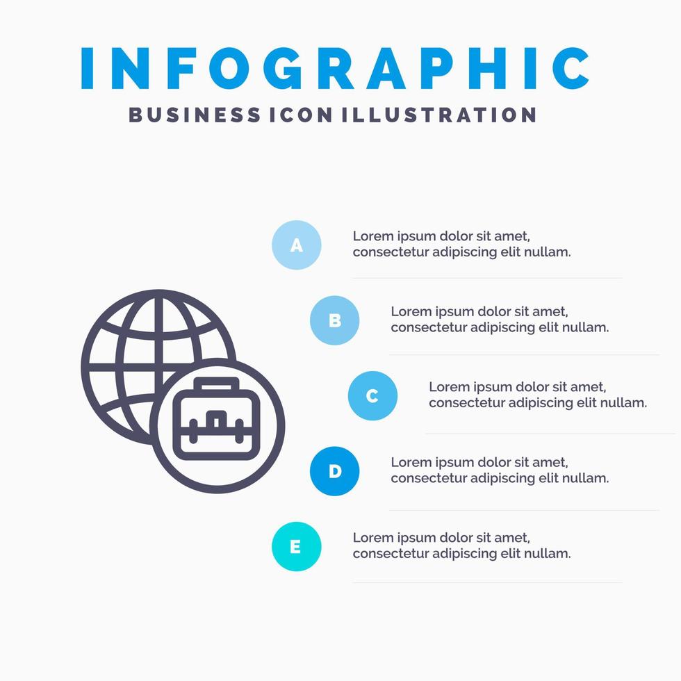 internazionale attività commerciale linea icona con 5 passaggi presentazione infografica sfondo vettore