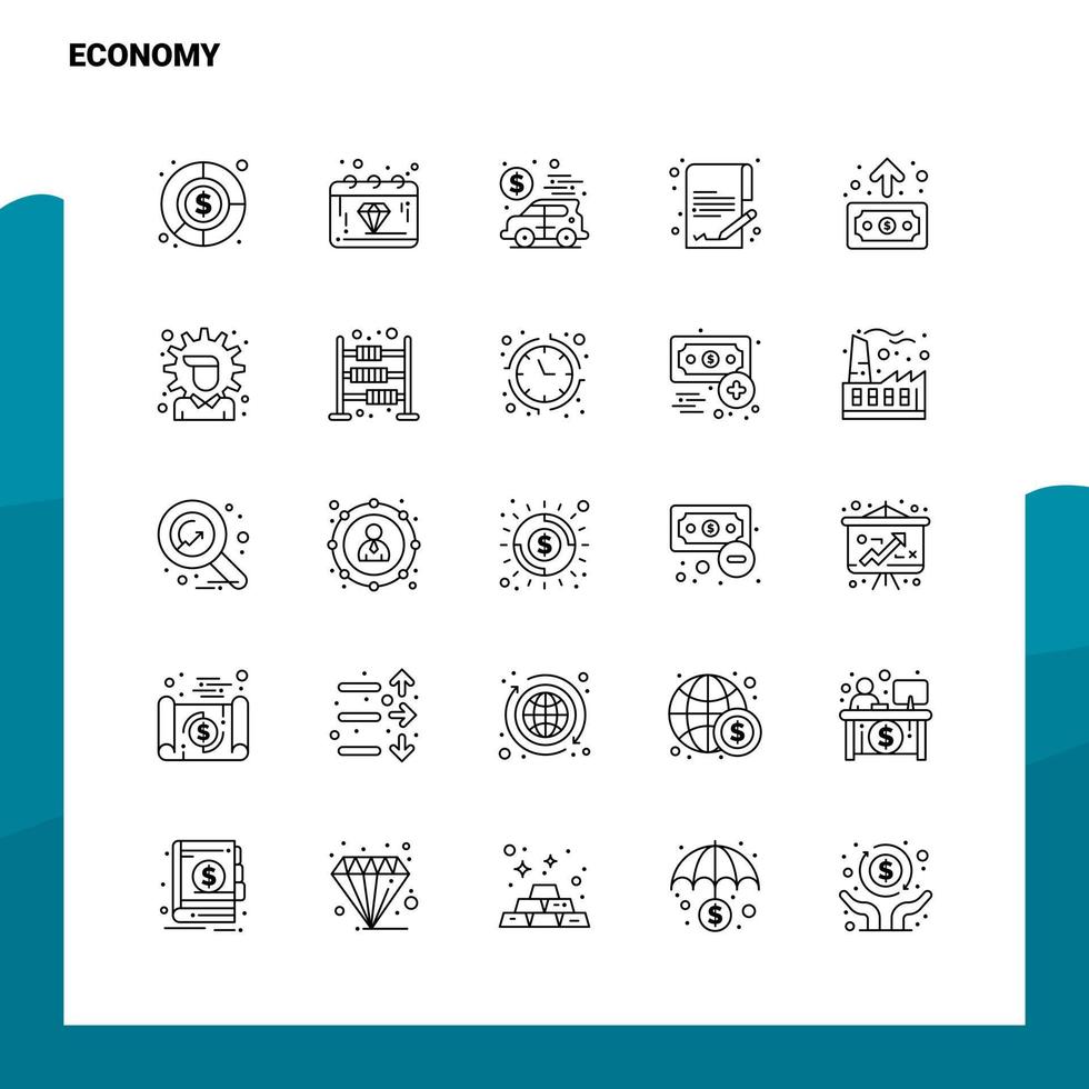 impostato di economia linea icona impostato 25 icone vettore minimalismo stile design nero icone impostato lineare pittogramma imballare