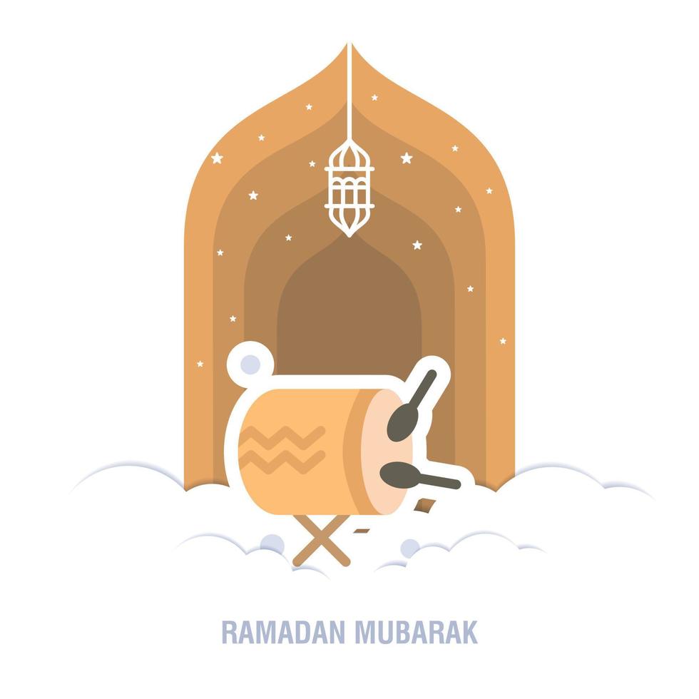 ramadan kareem design islamico luna crescente e silhouette a cupola della moschea con motivo arabo e calligrafia vettore