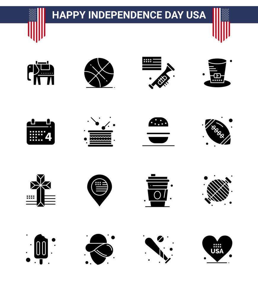 16 creativo Stati Uniti d'America icone moderno indipendenza segni e 4 ° luglio simboli di Data calandra altoparlante Stati Uniti d'America cappello modificabile Stati Uniti d'America giorno vettore design elementi