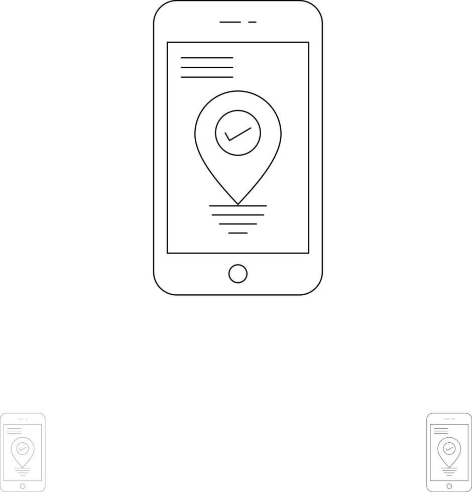 navigazione Posizione pointer smartphone grassetto e magro nero linea icona impostato vettore